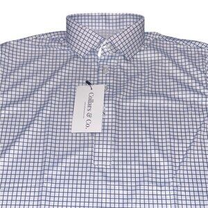 NWT Collars & Co Men's Sz S Dress Collar Polo Shirt Performance Thin Navy Check